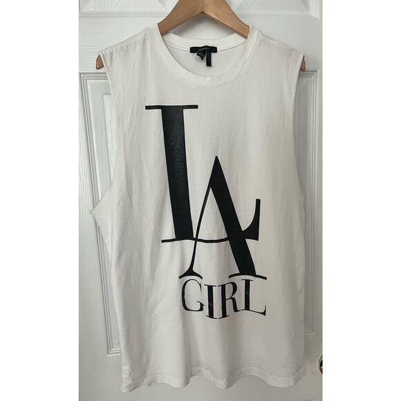 LA Girl white black tank top Forever 21 Los Angeles Size Large - Picture 2 of 7